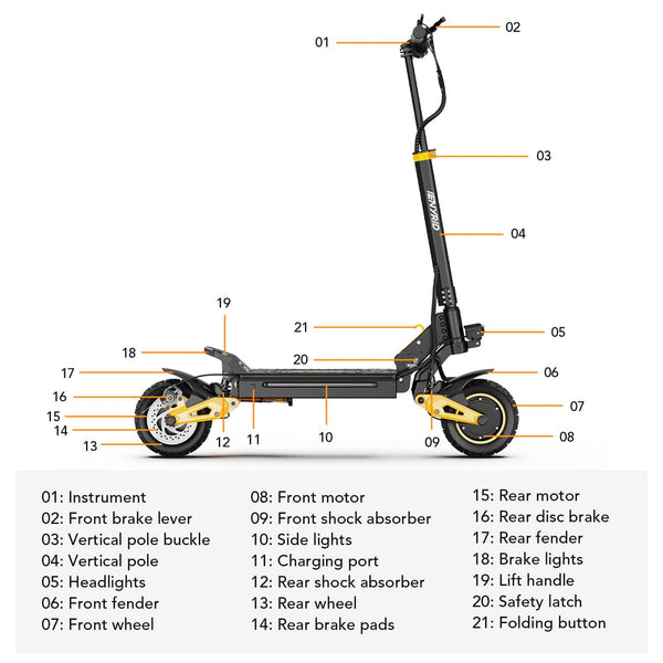 iENYRID ES1 | Electric Scooter | 2400W Dual Motor • 48V 20.8Ah • 40 MPH • 10” Tyres | Sold by Rydiqo®