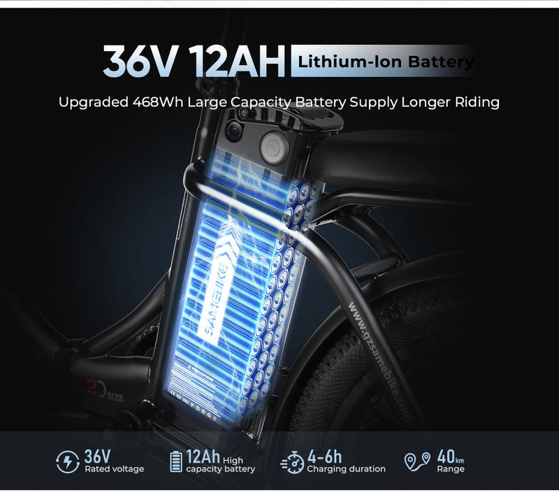 SAMEBIKE CY20 | Electric Bike (E-Bike) | 350W • 36V 12Ah Battery • 16 MPH • 20×2.35 Tyres | Sold by Rydiqo®
