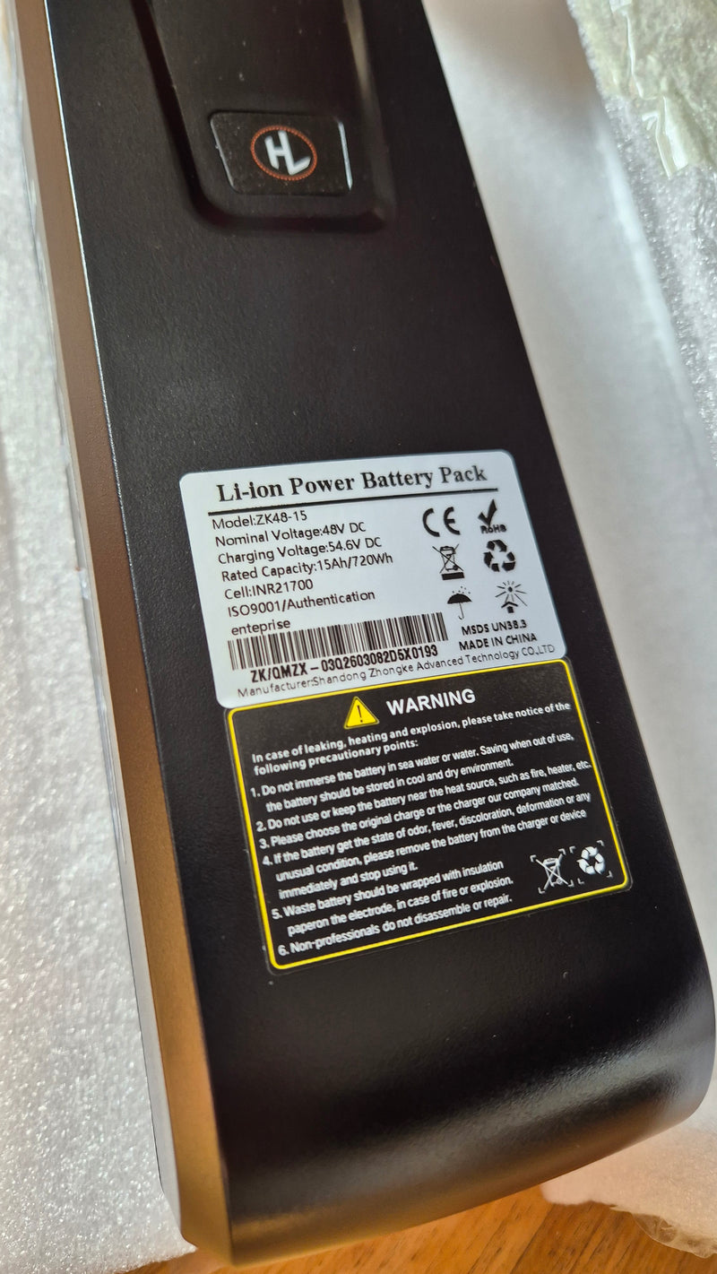 DUOTTS C29 Battery Pack, Brand New, 48V 15Ah, ZK48-15. 2 Keys.