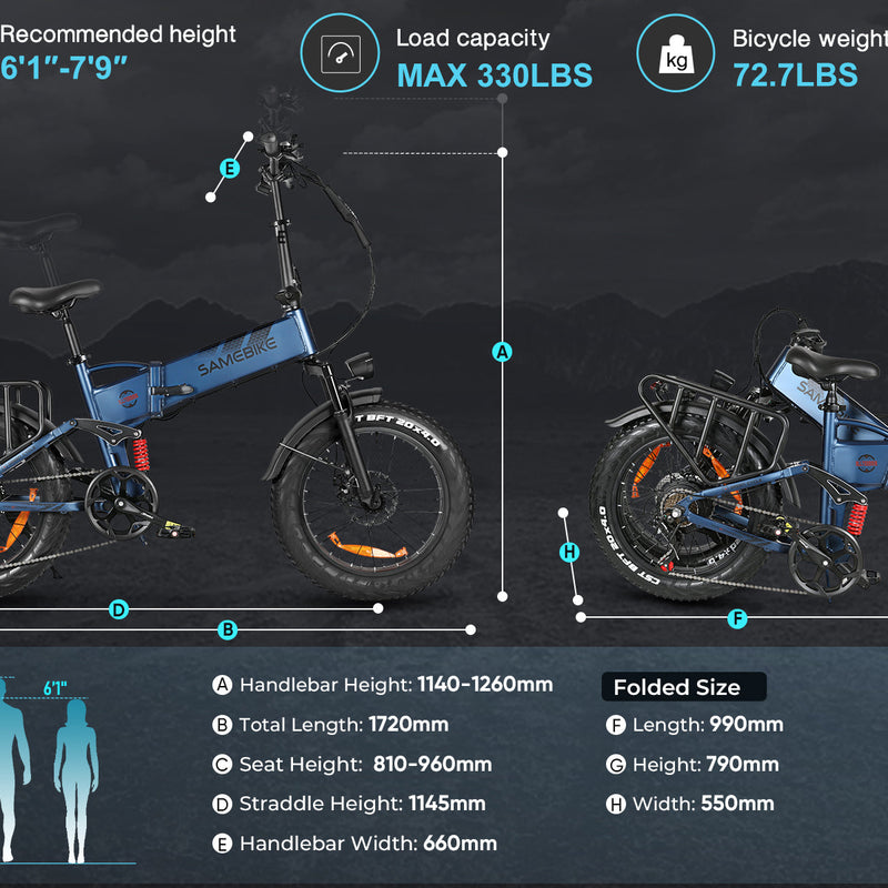 SAMEBIKE RS-A02 Pro | Electric Bike (E-Bike) | 250W • 48V 15Ah Battery • 15.5 MPH • 20×4.0 Tyres | Sold by Rydiqo®