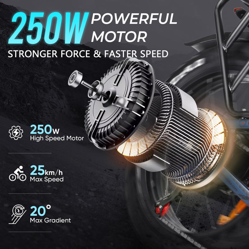 SAMEBIKE RS-A02 Pro | Electric Bike (E-Bike) | 250W • 48V 15Ah Battery • 15.5 MPH • 20×4.0 Tyres | Sold by Rydiqo®