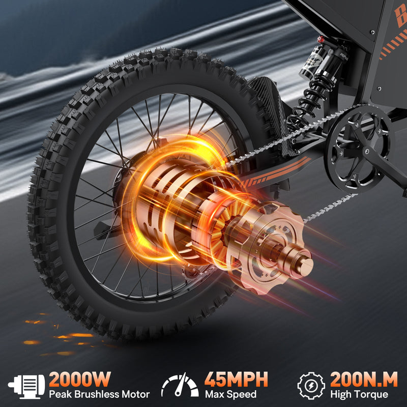 Bopzin Q8 | Electric Bike (E-Bike) | 2000W • 60V 35Ah • 45 MPH • 25×3.0 Tyres | Sold by Rydiqo®