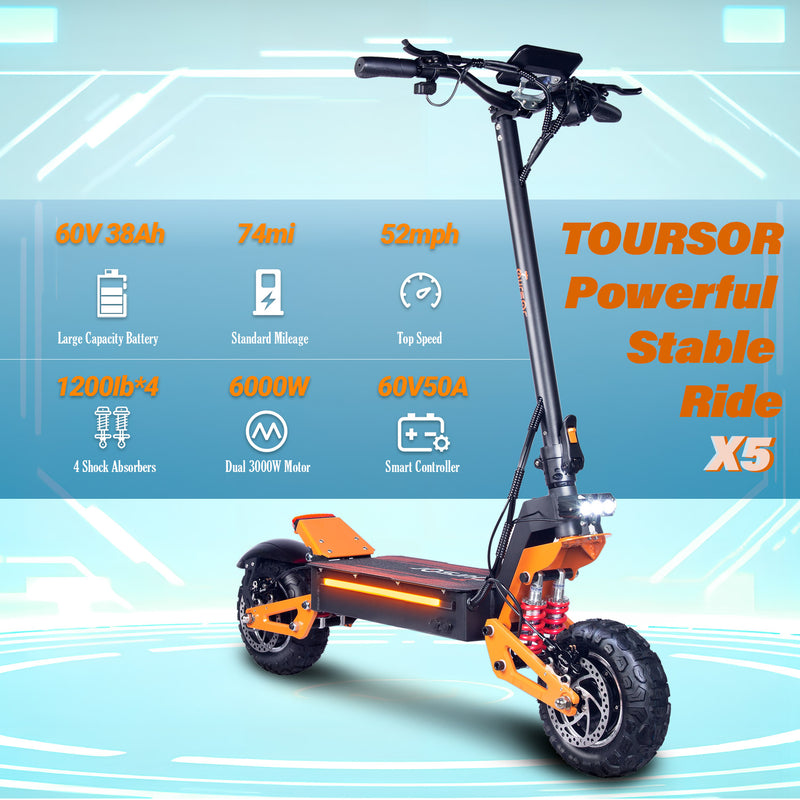 Quickwheel X5 6000W | Electric Scooter (E-Scooter) | 6000W • 60V 38Ah • 53 MPH • 11” Off-Road Tyres | Sold by Rydiqo®