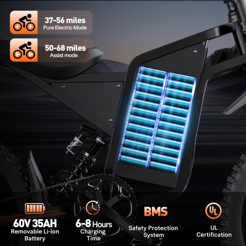 Bopzin Q8 | Electric Bike (E-Bike) | 2000W • 60V 35Ah • 45 MPH • 25×3.0 Tyres | Sold by Rydiqo®