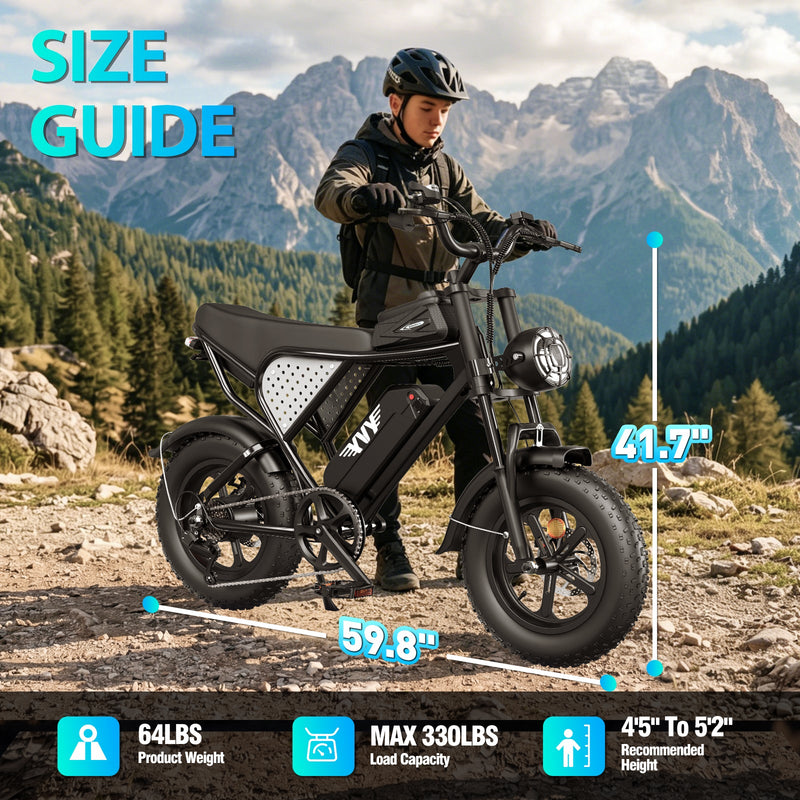 YVY C16 | Electric Bike (E-Bike) | 1500W • 48V 20Ah • 33 MPH • 16×4.0 Fat Tyres | Sold by Rydiqo®