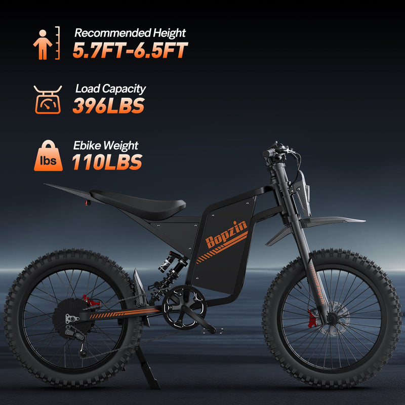 Bopzin Q8 | Electric Bike (E-Bike) | 2000W • 60V 35Ah • 45 MPH • 25×3.0 Tyres | Sold by Rydiqo®