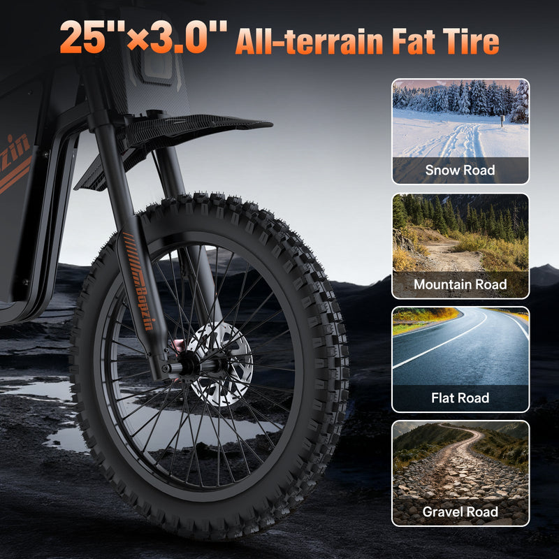 Bopzin Q8 | Electric Bike (E-Bike) | 2000W • 60V 35Ah • 45 MPH • 25×3.0 Tyres | Sold by Rydiqo®