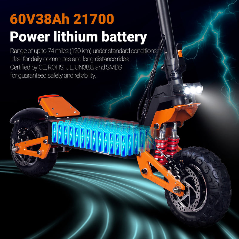 Quickwheel X5 6000W | Electric Scooter (E-Scooter) | 6000W • 60V 38Ah • 53 MPH • 11” Off-Road Tyres | Sold by Rydiqo®