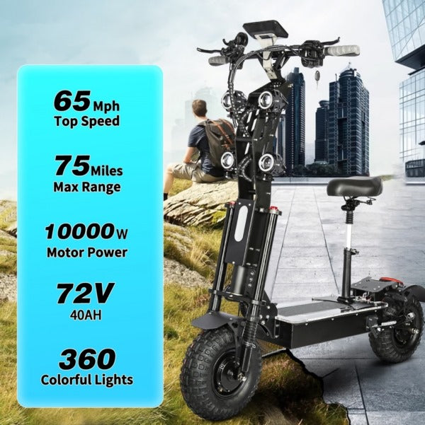 Quickwheel VIPER 10000W | Electric Scooter (E-Scooter) | 10000W • 72V 40Ah • 68 MPH • 13” Road Tyres | Sold by Rydiqo®