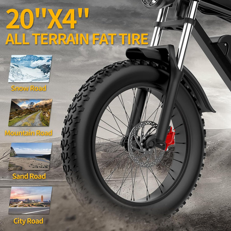 YVY C20 Pro | Electric Bike (E-Bike) | 2000W Dual Motor • 52V 40Ah • 37 MPH • 20×4.0 Fat Tyres | Sold by Rydiqo®