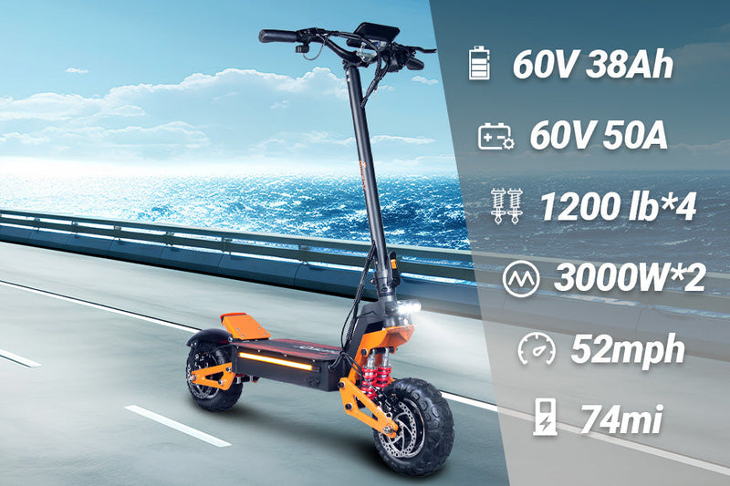 Quickwheel X5 6000W | Electric Scooter (E-Scooter) | 6000W • 60V 38Ah • 53 MPH • 11” Off-Road Tyres | Sold by Rydiqo®
