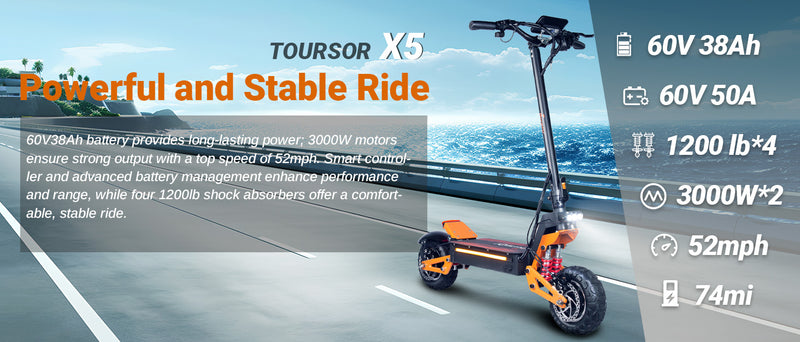 Quickwheel X5 6000W | Electric Scooter (E-Scooter) | 6000W • 60V 38Ah • 53 MPH • 11” Off-Road Tyres | Sold by Rydiqo®