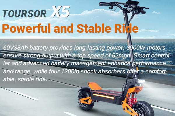 Quickwheel X5 6000W | Electric Scooter (E-Scooter) | 6000W • 60V 38Ah • 53 MPH • 11” Off-Road Tyres | Sold by Rydiqo®