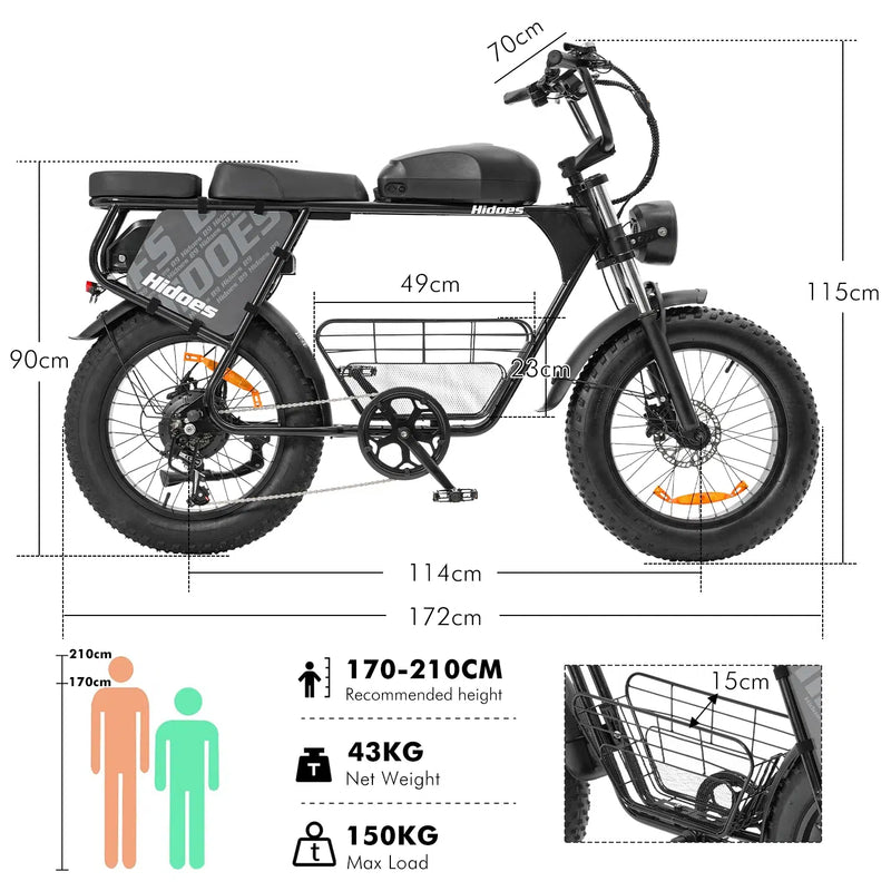 Hidoes B9 | Electric Bike (E-Bike) | 750W • 48V 15Ah • 28 MPH • 20×4.0 Fat Tyres | Sold by Rydiqo®