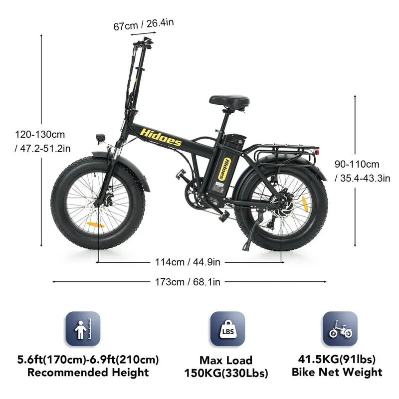 Hidoes F3 | Electric Bike (E-Bike) | 750W • 48V 13Ah • 28 MPH • 20×4.0 Fat Tyres | Sold by Rydiqo®