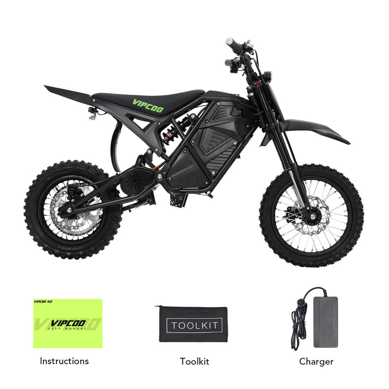 VIPCOO H3 | Electric Dirt Bike | 3500W Peak • 48V 23Ah • 37 MPH • 14”/12” Off-Road Tyres | Sold by Rydiqo®