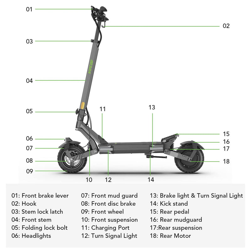 VIPCOO VS6 (2025) | Electric Scooter | 1000W • 48V 18.2Ah • 31 MPH • 10” Tubeless Tyres | Sold by Rydiqo®
