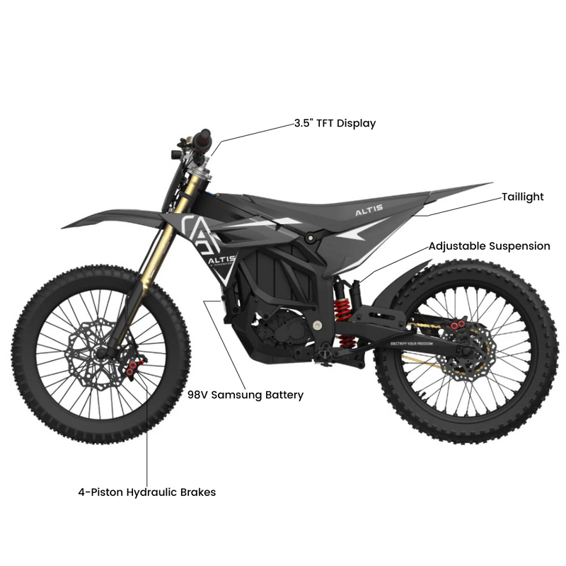 Altis Sigma | Electric Dirt Bike | 22kW • 97.2V 35Ah Samsung Battery • 75 MPH • 19”/19” Off-Road Wheels | Sold by Rydiqo®