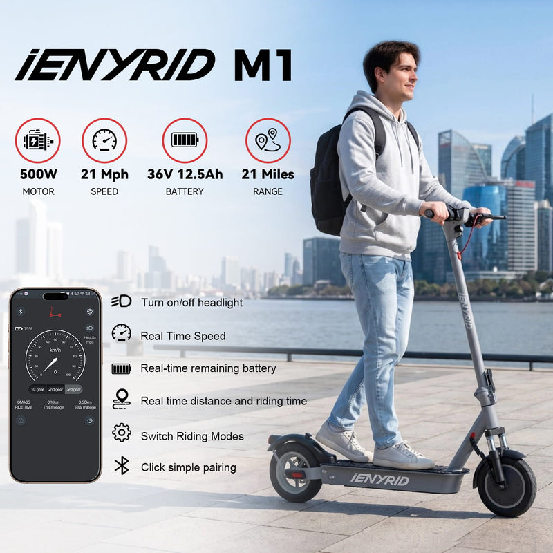 iENYRID M1 | Electric Scooter | 500W • 36V 12.5Ah • 22 MPH • 10” Tyres | Sold by Rydiqo®
