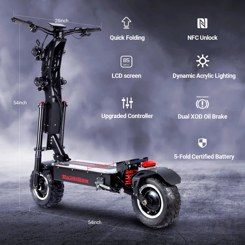 Toursor X14 Pro | Electric Scooter (E-Scooter) | Dual 5000W • 72V 40Ah Samsung Battery • 62 MPH • 13” Off-Road Tyres | Sold by Rydiqo®