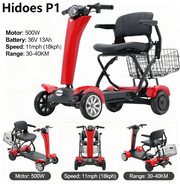 Hidoes P1 | Mobility Scooter | 500W Dual Motor • 36V 13Ah • 11 MPH • 10” Tyres | Sold by Rydiqo®