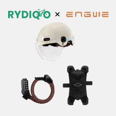 Rydiqo® × ENGWE | Rider Safety Bundle | ENGWE White Helmet with Clear Full-Face Visor • 5-Digit Combination Lock • Secure Phone Mount