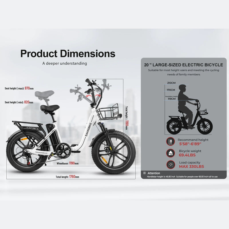 SAMEBIKE C05 Pro | Electric Bike (E-Bike) | 500W • 36V 13Ah Battery • 22 MPH • 20×4.0 Tyres | Sold by Rydiqo®